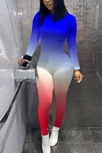 Load image into Gallery viewer, Skinny Long Sleeve Print Patchwork Skinny Fluorescent Jumpsuit Women
