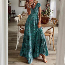 Load image into Gallery viewer, Summer Vintage Long Dresses Women 2023 Bohemian Elegant Floral Print V
