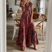 Load image into Gallery viewer, Summer Vintage Long Dresses Women 2023 Bohemian Elegant Floral Print V
