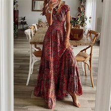 Load image into Gallery viewer, Summer Vintage Long Dresses Women 2023 Bohemian Elegant Floral Print V
