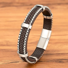 Load image into Gallery viewer, TYO New Arrivel Punk Design Chain Stainless Steel Braid Leather
