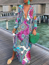 Load image into Gallery viewer, Women Boho Print Beach Cover Up 2023 Summer Sexy Deep V-neck Long
