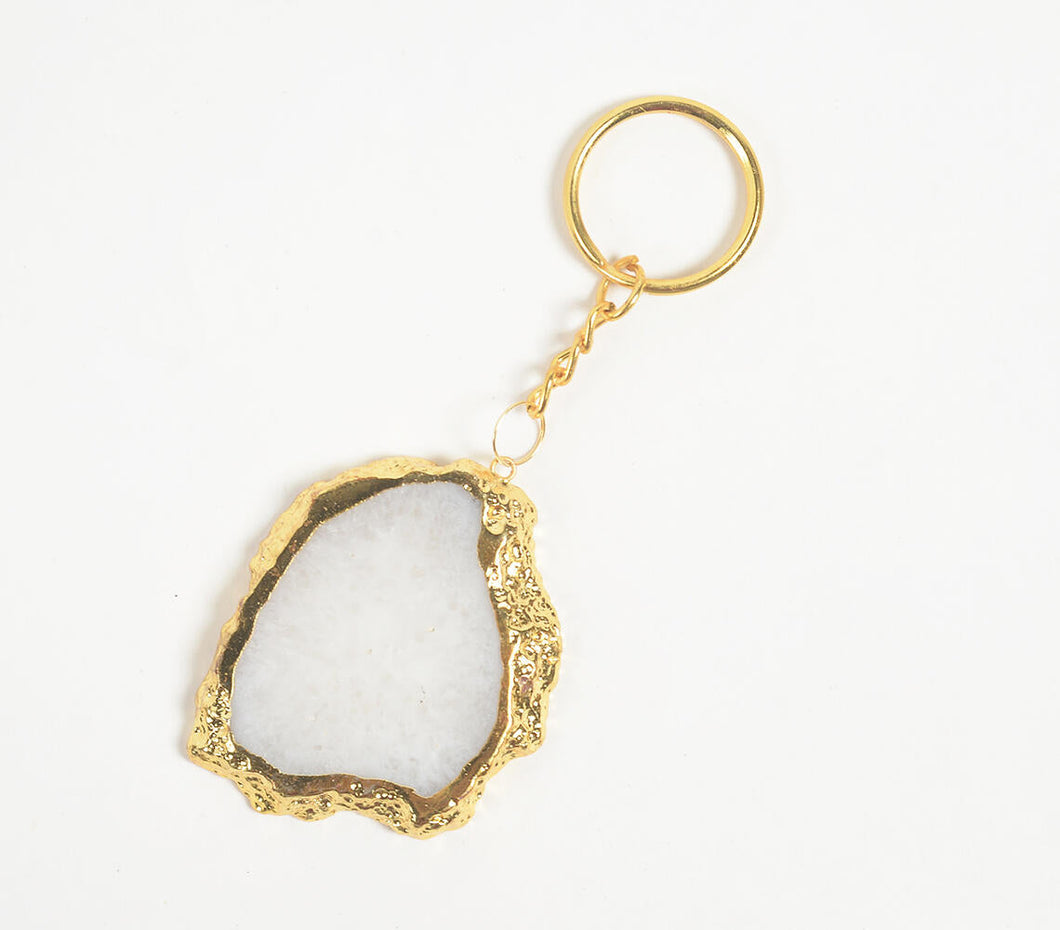 Hand Cut White Agate Keychain
