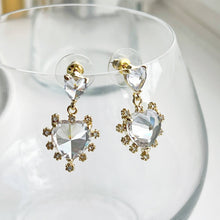 Load image into Gallery viewer, Crystal Clear Double Hearts Drop Earrings - Sterling Silver Studs
