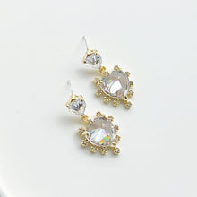 Load image into Gallery viewer, Crystal Clear Double Hearts Drop Earrings - Sterling Silver Studs
