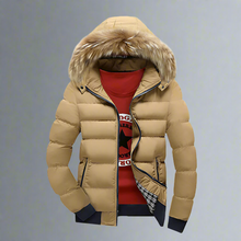 Load image into Gallery viewer, Mens Two Tone Puffer Jacket with Removable Hood
