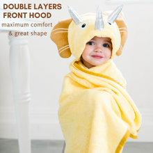 Load image into Gallery viewer, Toddler Hooded Towel Yellow Dinosaur
