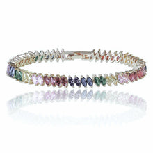 Load image into Gallery viewer, Rainbow Cubic Zirconia Tennis Bracelet in Gold with Rainbow Marquise
