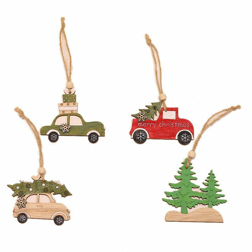 4pcs Creative Red Hat Dog Wooden Craft Christmas Tree Decor Pendant