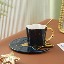Load image into Gallery viewer, 120ml Star Moon Ceramic Coffee Cup And Saucer With Spoon Golden Handle
