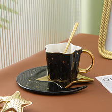 Load image into Gallery viewer, 120ml Star Moon Ceramic Coffee Cup And Saucer With Spoon Golden Handle
