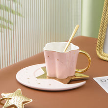 Load image into Gallery viewer, 120ml Star Moon Ceramic Coffee Cup And Saucer With Spoon Golden Handle
