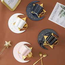 Load image into Gallery viewer, 120ml Star Moon Ceramic Coffee Cup And Saucer With Spoon Golden Handle
