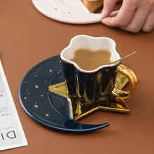 Load image into Gallery viewer, 120ml Star Moon Ceramic Coffee Cup And Saucer With Spoon Golden Handle
