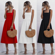 Load image into Gallery viewer, Sexy Backless Casual White Black Ruched Slip Midi Sundresses
