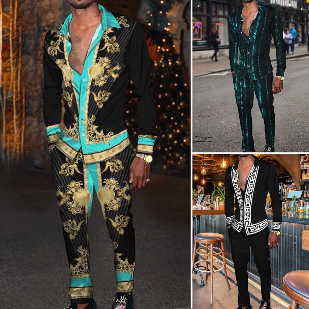 2 Pcs/Set Men Pants Suit Digital Print Colorful Colorfast Full Length