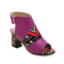 Load image into Gallery viewer, Print Peep Toe Buckle Strap Slingback Square High Heels Sandals
