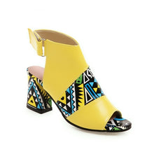 Load image into Gallery viewer, Print Peep Toe Buckle Strap Slingback Square High Heels Sandals
