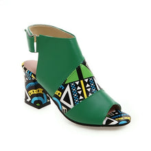 Load image into Gallery viewer, Print Peep Toe Buckle Strap Slingback Square High Heels Sandals
