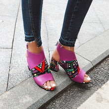 Load image into Gallery viewer, Print Peep Toe Buckle Strap Slingback Square High Heels Sandals

