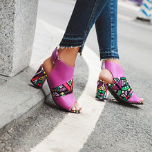 Load image into Gallery viewer, Print Peep Toe Buckle Strap Slingback Square High Heels Sandals
