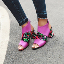 Load image into Gallery viewer, Print Peep Toe Buckle Strap Slingback Square High Heels Sandals

