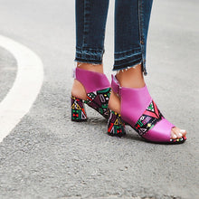 Load image into Gallery viewer, Print Peep Toe Buckle Strap Slingback Square High Heels Sandals
