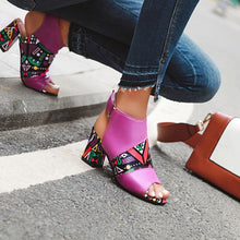 Load image into Gallery viewer, Print Peep Toe Buckle Strap Slingback Square High Heels Sandals
