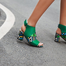 Load image into Gallery viewer, Print Peep Toe Buckle Strap Slingback Square High Heels Sandals
