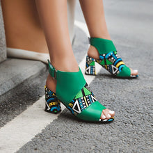 Load image into Gallery viewer, Print Peep Toe Buckle Strap Slingback Square High Heels Sandals
