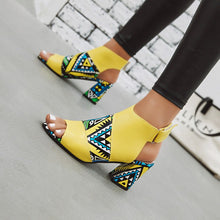 Load image into Gallery viewer, Print Peep Toe Buckle Strap Slingback Square High Heels Sandals
