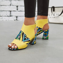 Load image into Gallery viewer, Print Peep Toe Buckle Strap Slingback Square High Heels Sandals
