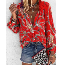 Load image into Gallery viewer, 2020 New Design Plus Size Women Blouse V neck Long Sleeve Chains Print
