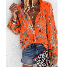 Load image into Gallery viewer, 2020 New Design Plus Size Women Blouse V neck Long Sleeve Chains Print
