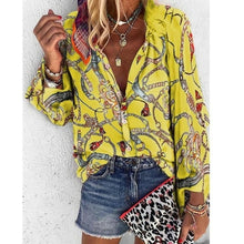 Load image into Gallery viewer, 2020 New Design Plus Size Women Blouse V neck Long Sleeve Chains Print
