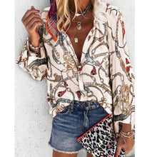 Load image into Gallery viewer, 2020 New Design Plus Size Women Blouse V neck Long Sleeve Chains Print
