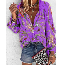 Load image into Gallery viewer, 2020 New Design Plus Size Women Blouse V neck Long Sleeve Chains Print
