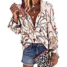 Load image into Gallery viewer, 2020 New Design Plus Size Women Blouse V neck Long Sleeve Chains Print
