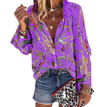 Load image into Gallery viewer, 2020 New Design Plus Size Women Blouse V neck Long Sleeve Chains Print
