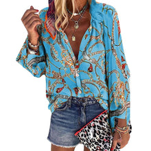 Load image into Gallery viewer, 2020 New Design Plus Size Women Blouse V neck Long Sleeve Chains Print
