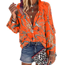 Load image into Gallery viewer, 2020 New Design Plus Size Women Blouse V neck Long Sleeve Chains Print

