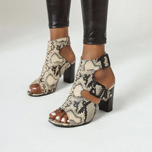 Load image into Gallery viewer, Peep Toe Snake Shape Buckle Strap Square High Heels Sandals

