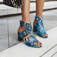 Load image into Gallery viewer, Peep Toe Snake Shape Buckle Strap Square High Heels Sandals
