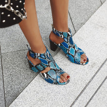 Load image into Gallery viewer, Peep Toe Snake Shape Buckle Strap Square High Heels Sandals
