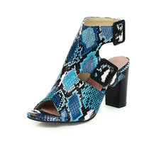 Load image into Gallery viewer, Peep Toe Snake Shape Buckle Strap Square High Heels Sandals

