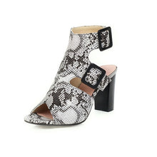 Load image into Gallery viewer, Peep Toe Snake Shape Buckle Strap Square High Heels Sandals
