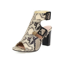 Load image into Gallery viewer, Peep Toe Snake Shape Buckle Strap Square High Heels Sandals
