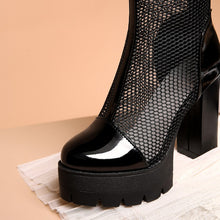 Load image into Gallery viewer, Knee High Boots Mesh Square High Heels Platform Zipper Plus Size

