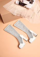 Load image into Gallery viewer, Knee High Boots Mesh Square High Heels Platform Zipper Plus Size
