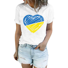 Load image into Gallery viewer, 2022 Summer Women Tops Ukraine Print T Shirts Bule And Yellow Heart

